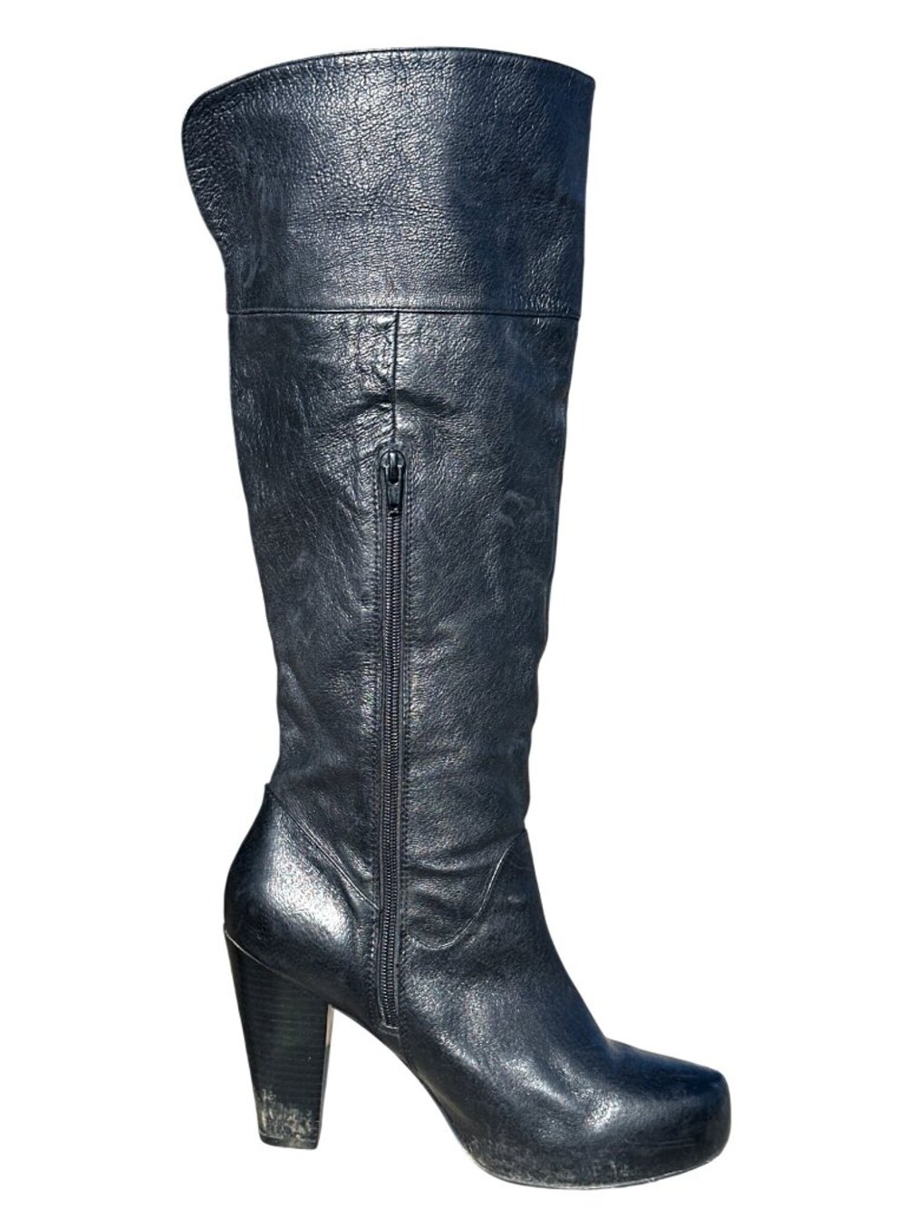 Steve Madden Grigio Black Knee High Boots Block Heel Zipper City Modern Style